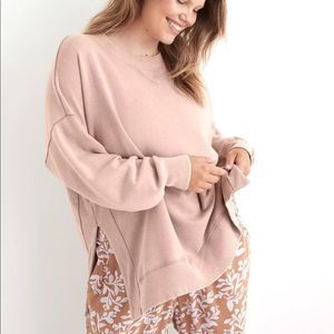 Aerie sweatshirt - tan oversized crew neck with split sides